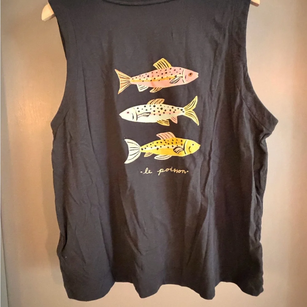 Anthroplogie x Samantha Johnson Fish Graphic Tank Top - gray - Picture 2 of 4